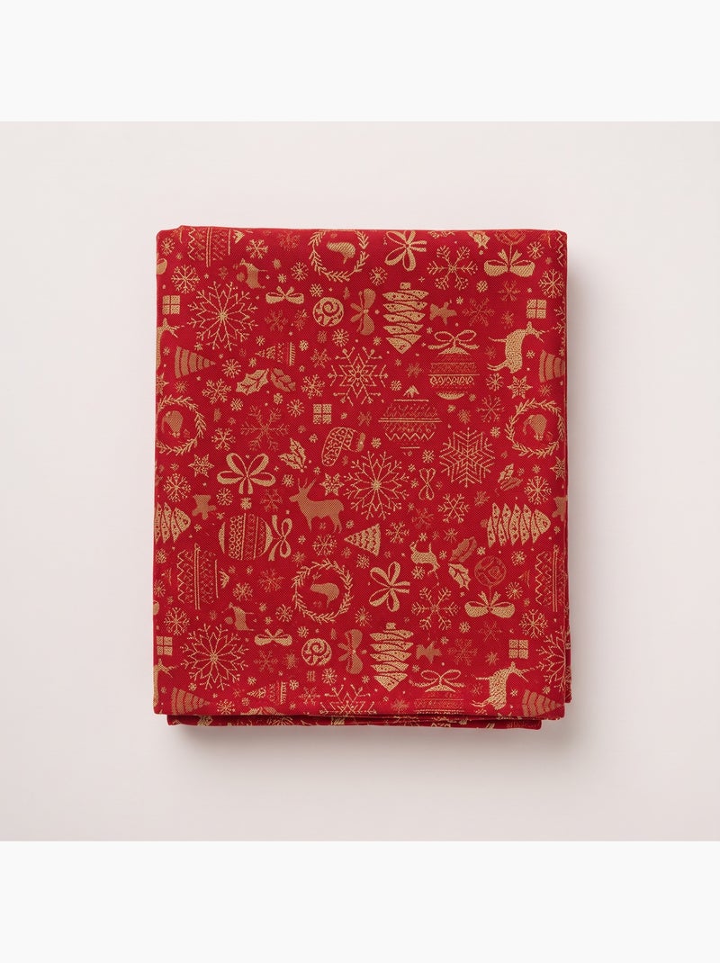 Mantel navidad algodón, motivos navideños relieve dorado - gamusi Rojo - Kiabi