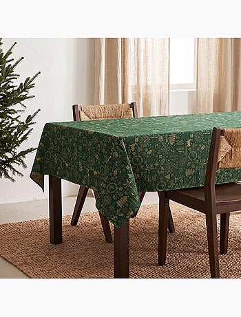 Mantel navidad algodón, motivos navideños relieve dorado - gamusi