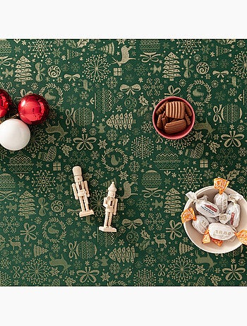 Mantel navidad algodón, motivos navideños relieve dorado - gamusi