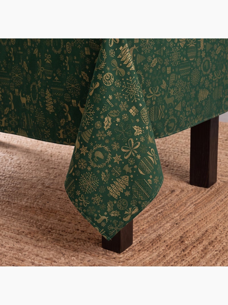 Mantel navidad algodón, motivos navideños relieve dorado - gamusi Verde - Kiabi