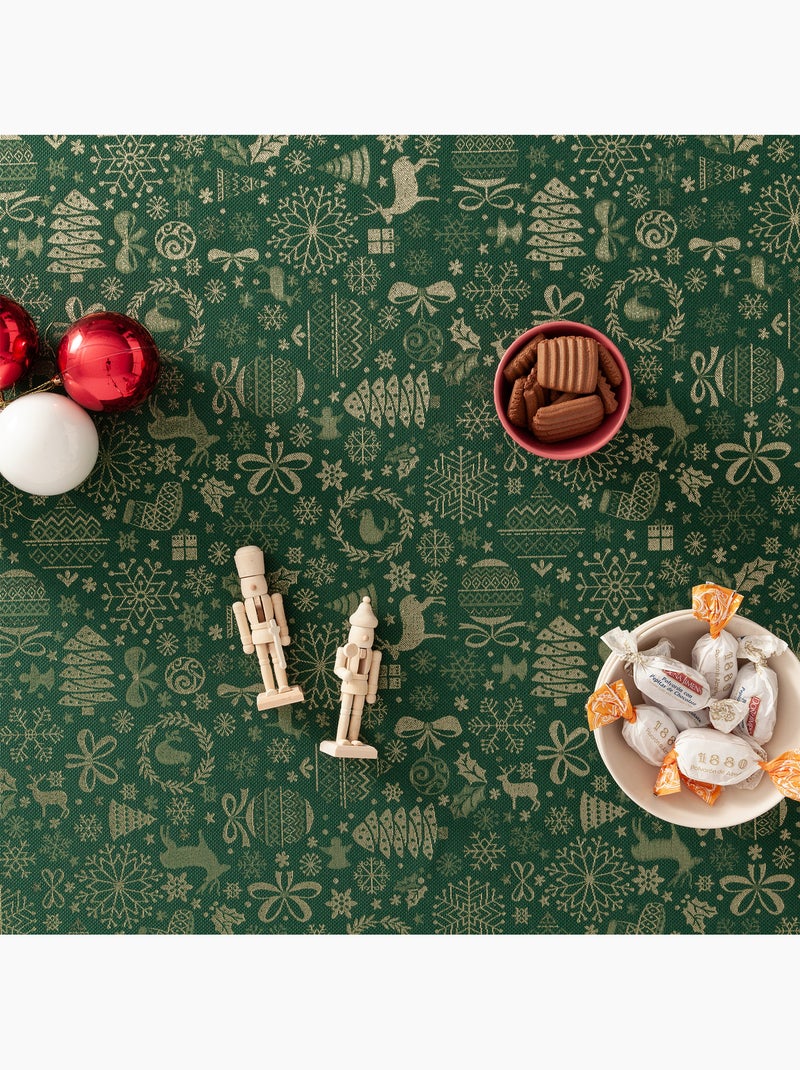 Mantel navidad algodón, motivos navideños relieve dorado - gamusi Verde - Kiabi