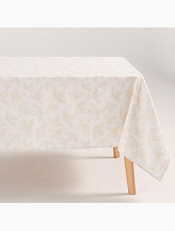 Mantel navidad algodón, ramas de acebo relieve dorado - gamusi