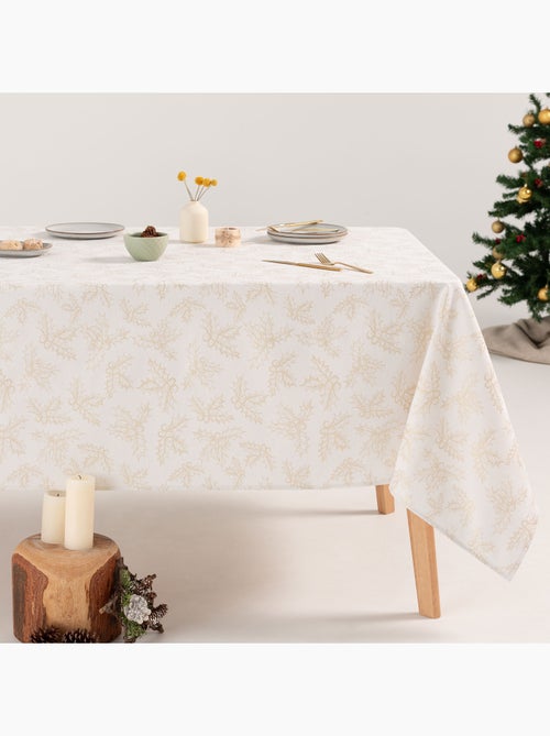Mantel navidad algodón, ramas de acebo relieve dorado - gamusi - Kiabi Mantel navidad algodón, ramas de acebo relieve dorado - gamusi - Kiabi