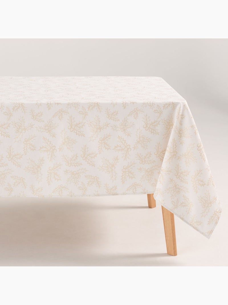 Mantel navidad algodón, ramas de acebo relieve dorado - gamusi Blanco dorado - Kiabi