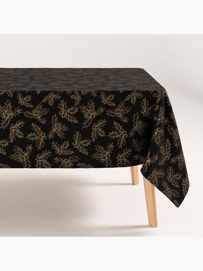 Mantel navidad algodón, ramas de acebo relieve dorado - gamusi Negro Dorado - Kiabi