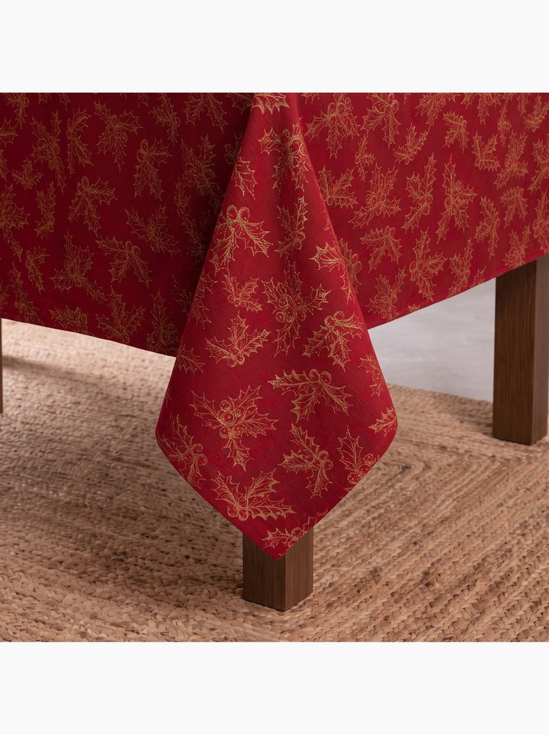 Mantel navidad algodón, ramas de acebo relieve dorado - gamusi Rojo - Kiabi