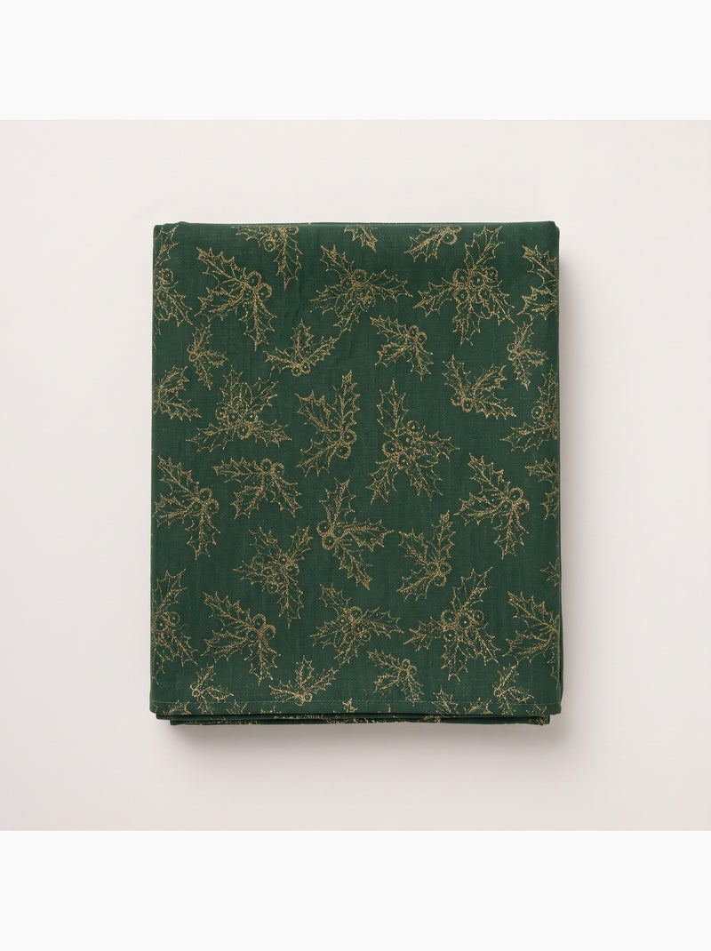 Mantel navidad algodón, ramas de acebo relieve dorado - gamusi Verde - Kiabi