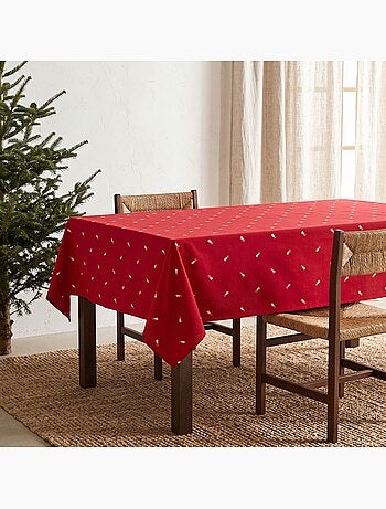 Mantel navideño con hilo lurex y abetos bordados en relieve - gamusi.