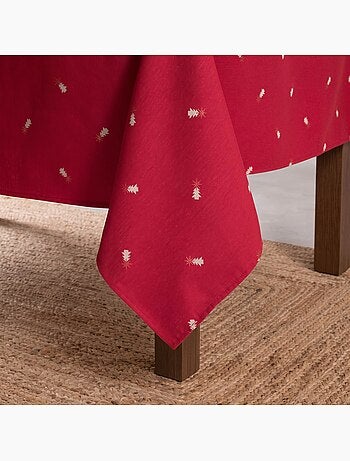 Mantel navideño con hilo lurex y abetos bordados en relieve - gamusi.