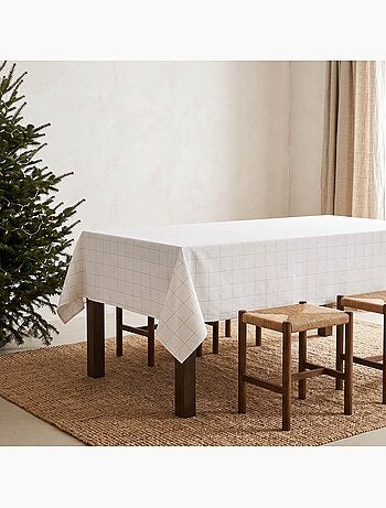 Mantel navideño de algodón a cuadros con hilo lurex en relieve - gamusi.