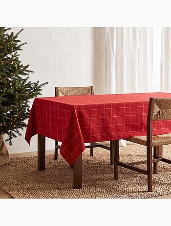 Mantel navideño de algodón a cuadros con hilo lurex en relieve - gamusi.
