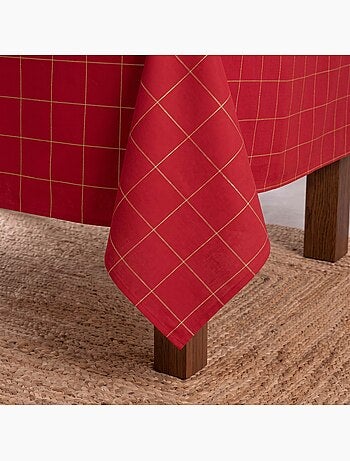 Mantel navideño de algodón a cuadros con hilo lurex en relieve - gamusi.