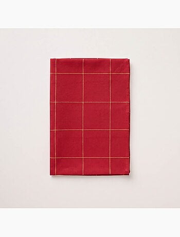 Mantel navideño de algodón a cuadros con hilo lurex en relieve - gamusi.
