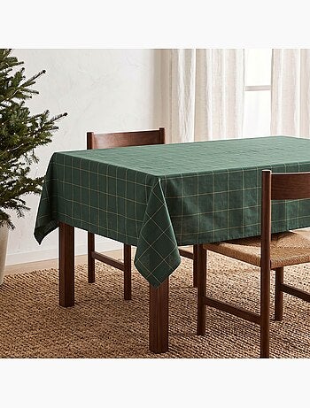 Mantel navideño de algodón a cuadros con hilo lurex en relieve - gamusi.
