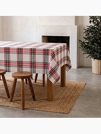 Mantel navideño de algodón texturizado con hilo lurex en relieve, diseño tartán - gamusi.