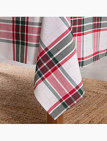 Mantel navideño de algodón texturizado con hilo lurex en relieve, diseño tartán - gamusi.