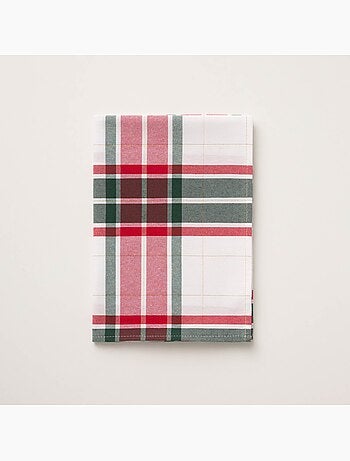 Mantel navideño de algodón texturizado con hilo lurex en relieve, diseño tartán - gamusi.
