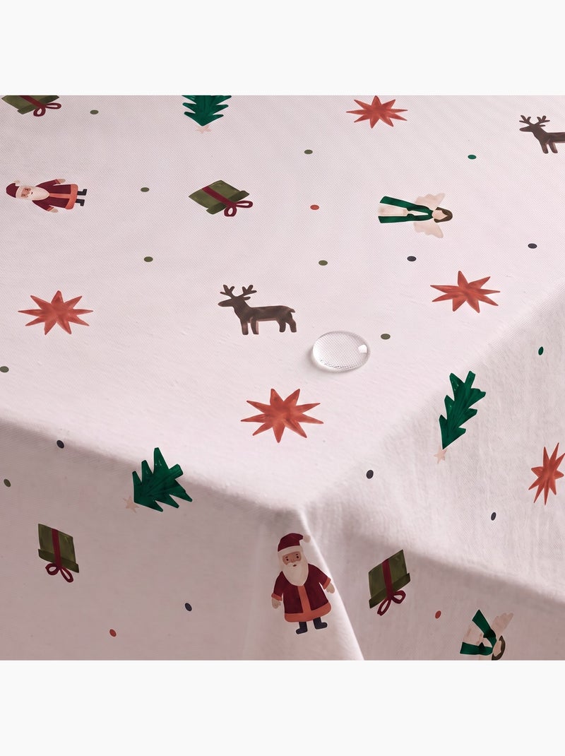 Mantel navideño impermeable con estampado de papá noel, renos, regalos y abetos - gamusi. Blanco - Kiabi