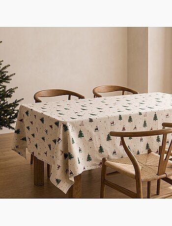 Mantel navideño tacto lino natural con estampado alpino - gamusi.
