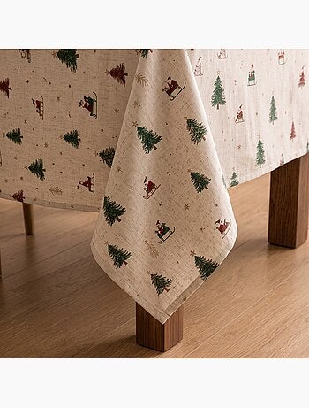 Mantel navideño tacto lino natural con estampado alpino - gamusi.