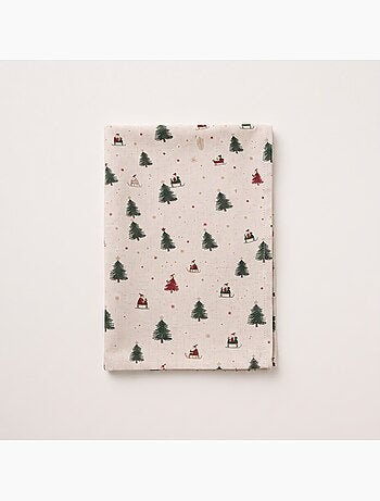 Mantel navideño tacto lino natural con estampado alpino - gamusi.