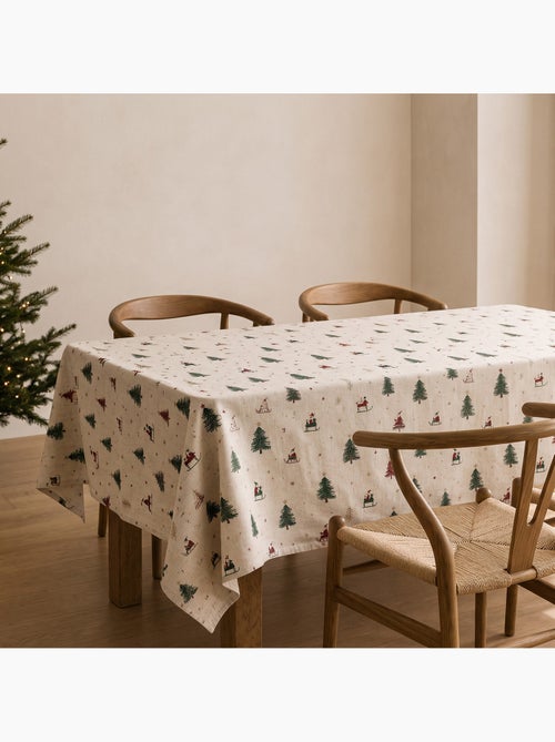 Mantel navideño tacto lino natural con estampado alpino - gamusi. - Kiabi Mantel navideño tacto lino natural con estampado alpino - gamusi. - Kiabi