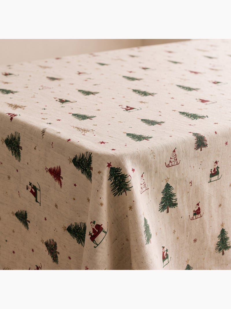 Mantel navideño tacto lino natural con estampado alpino - gamusi. Lino - Kiabi
