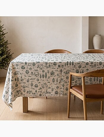 Mantel navideño tacto lino natural con estampado campestre - gamusi.