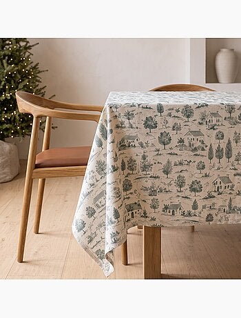 Mantel navideño tacto lino natural con estampado campestre - gamusi.