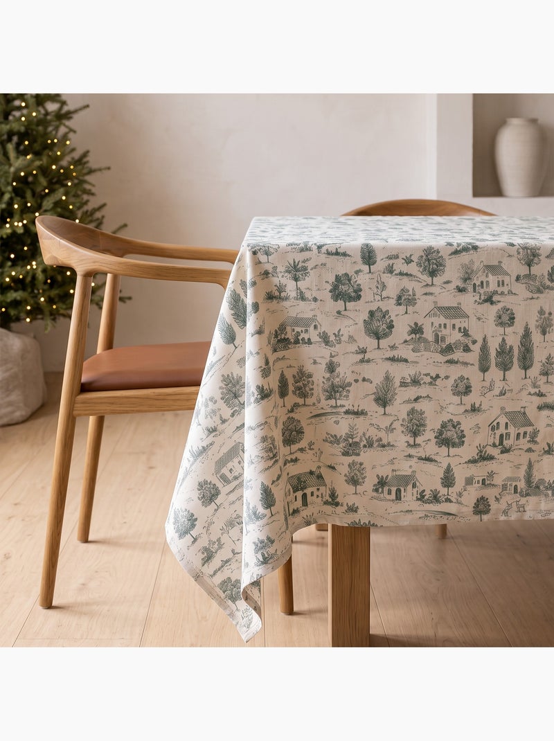 Mantel navideño tacto lino natural con estampado campestre - gamusi. Lino - Kiabi