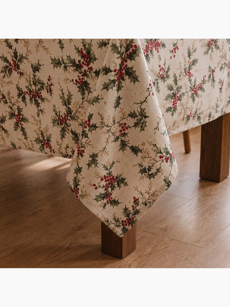 Mantel navideño tacto lino natural con estampado de acebo - gamusi. Lino - Kiabi