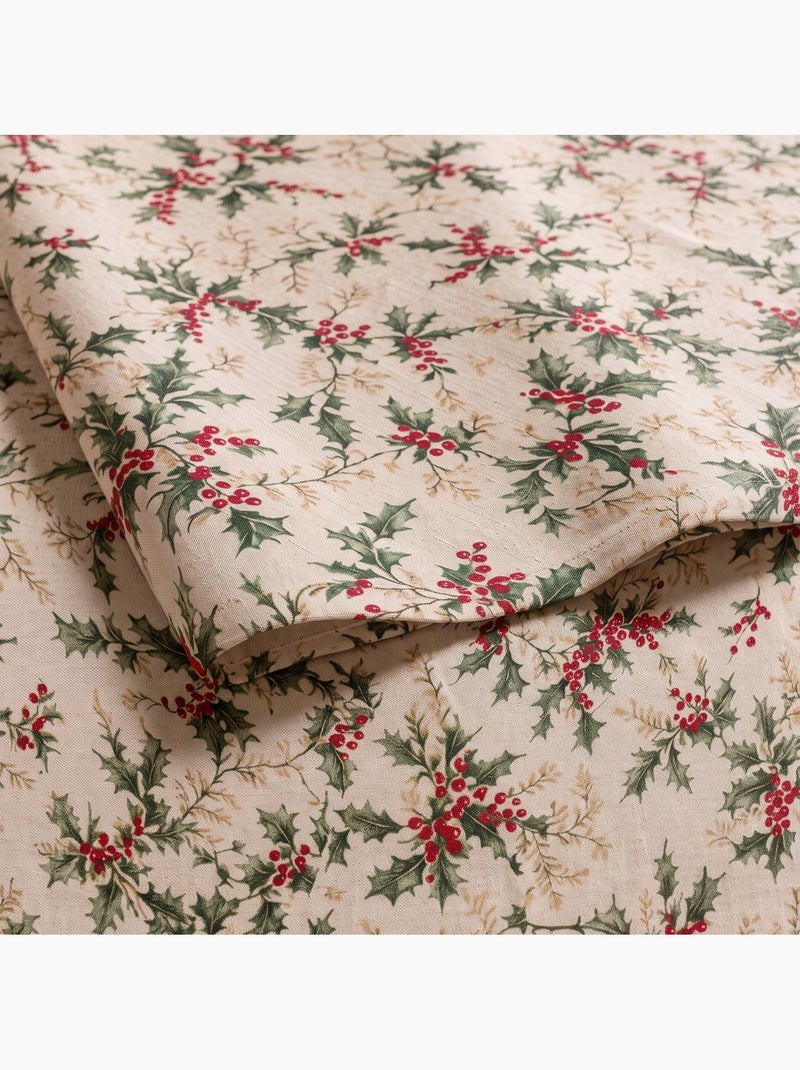 Mantel navideño tacto lino natural con estampado de acebo - gamusi. Lino - Kiabi