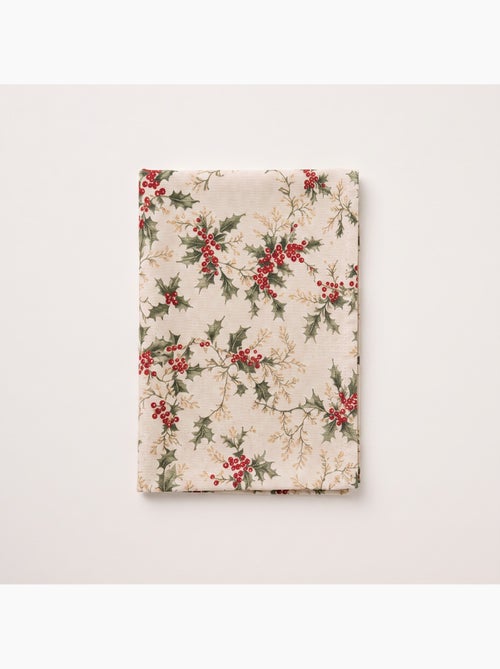 Mantel navideño tacto lino natural con estampado de acebo - gamusi. - Kiabi