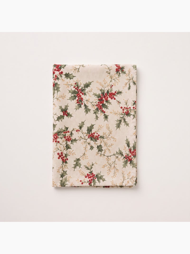 Mantel navideño tacto lino natural con estampado de acebo - gamusi. Lino - Kiabi