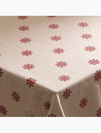 Mantel navideño tacto lino natural con estampado de copos de nieve - gamusi.