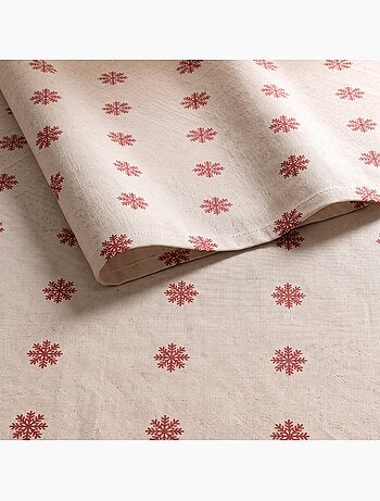 Mantel navideño tacto lino natural con estampado de copos de nieve - gamusi.