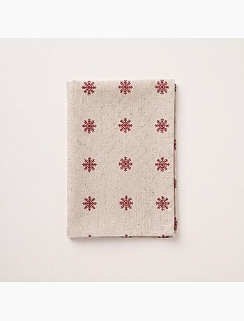 Mantel navideño tacto lino natural con estampado de copos de nieve - gamusi.