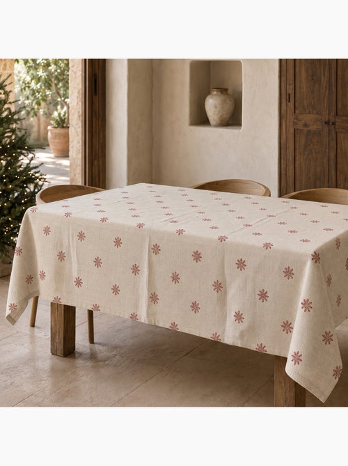 Mantel navideño tacto lino natural con estampado de copos de nieve - gamusi. - Kiabi Mantel navideño tacto lino natural con estampado de copos de nieve - gamusi. - Kiabi