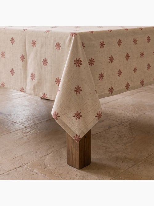 Mantel navideño tacto lino natural con estampado de copos de nieve - gamusi. - Kiabi Mantel navideño tacto lino natural con estampado de copos de nieve - gamusi. - Kiabi