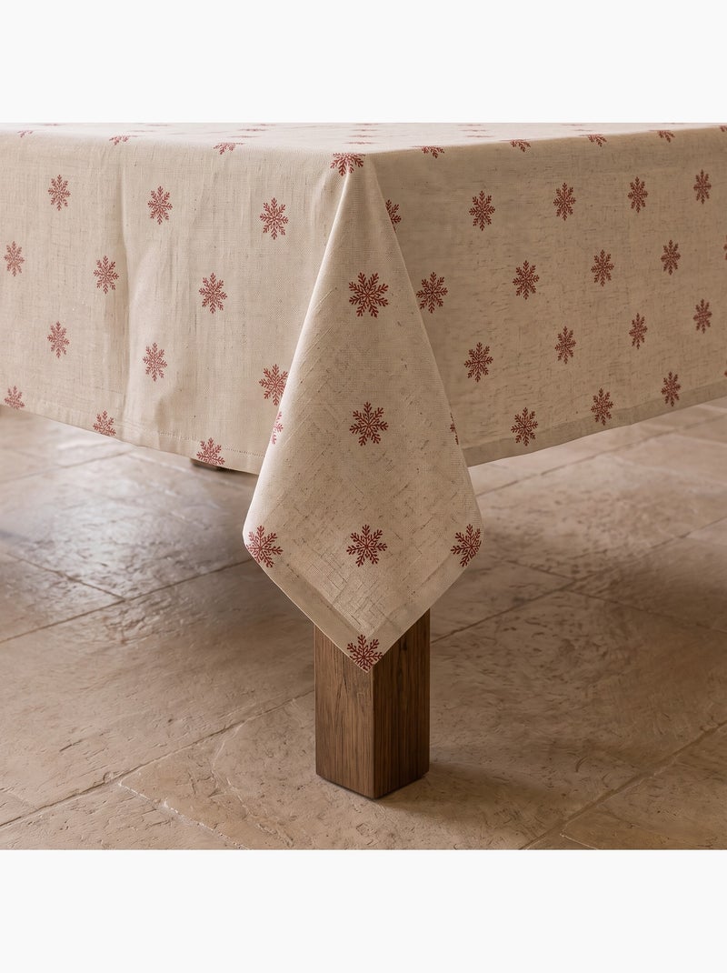 Mantel navideño tacto lino natural con estampado de copos de nieve - gamusi. Lino - Kiabi