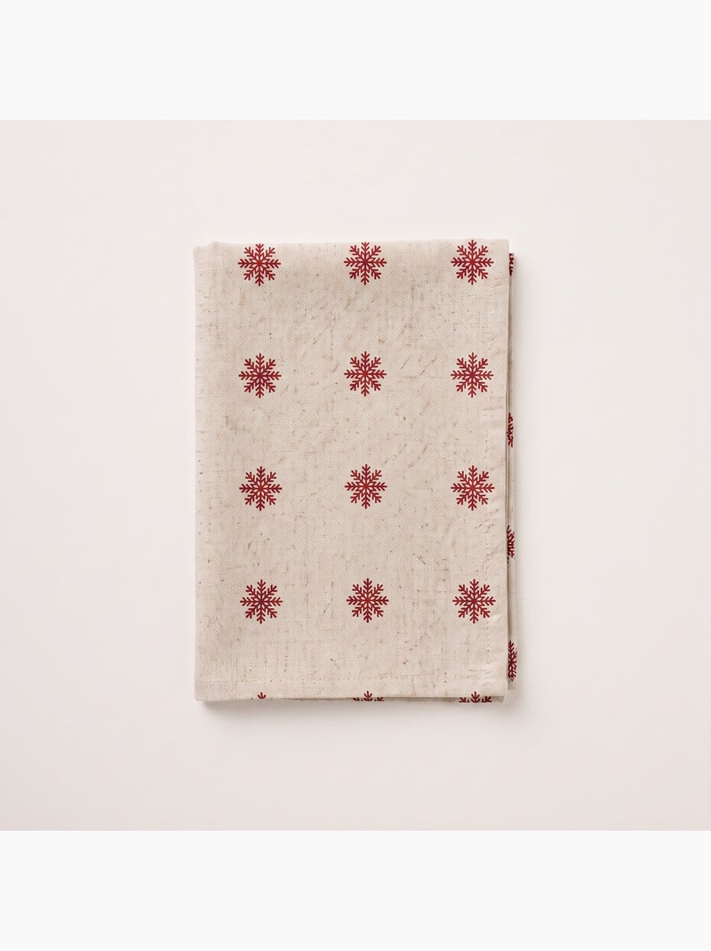 Mantel navideño tacto lino natural con estampado de copos de nieve - gamusi. Lino - Kiabi