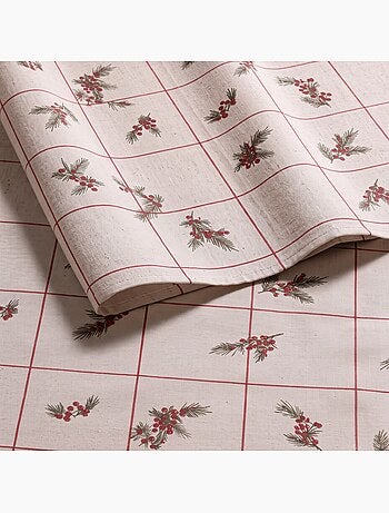 Mantel navideño tacto lino natural con estampado de cuadros - gamusi.