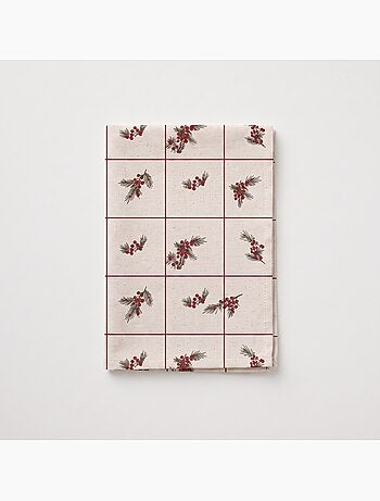 Mantel navideño tacto lino natural con estampado de cuadros - gamusi.