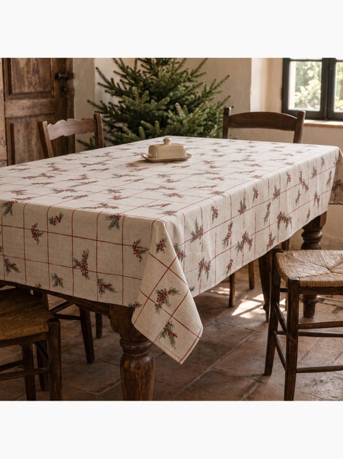 Mantel navideño tacto lino natural con estampado de cuadros - gamusi. - Kiabi Mantel navideño tacto lino natural con estampado de cuadros - gamusi. - Kiabi
