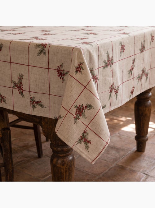 Mantel navideño tacto lino natural con estampado de cuadros - gamusi. - Kiabi Mantel navideño tacto lino natural con estampado de cuadros - gamusi. - Kiabi