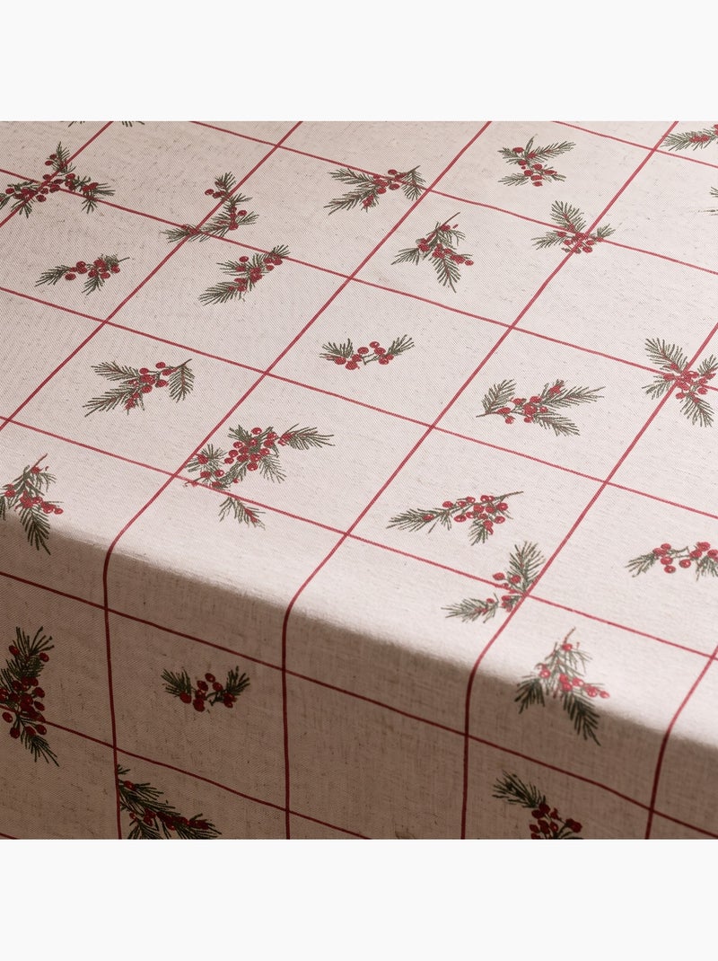 Mantel navideño tacto lino natural con estampado de cuadros - gamusi. Lino - Kiabi