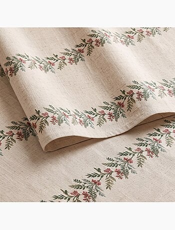 Mantel navideño tacto lino natural con estampado de guirnalda navideña - gamusi.