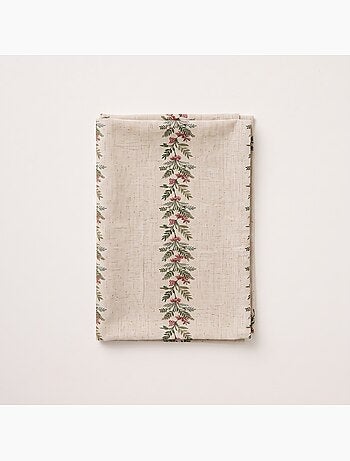 Mantel navideño tacto lino natural con estampado de guirnalda navideña - gamusi.
