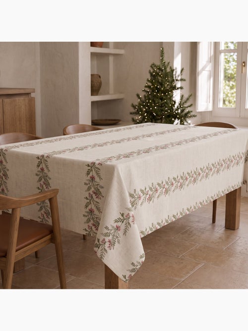 Mantel navideño tacto lino natural con estampado de guirnalda navideña - gamusi. - Kiabi