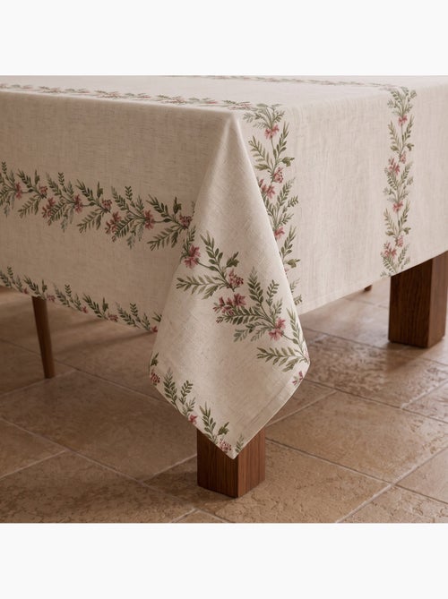 Mantel navideño tacto lino natural con estampado de guirnalda navideña - gamusi. - Kiabi
